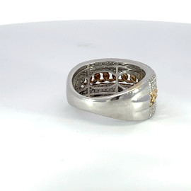 Men's Chain Link Diamond Ring with 14k Yellow and White Gold - GCLA Mens Ring 0010