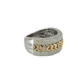 Men's Chain Link Diamond Ring with 14k Yellow and White Gold - GCLA Mens Ring 0010