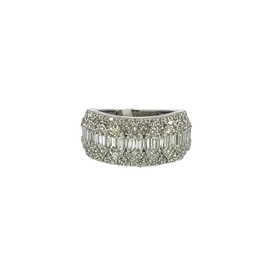 Men's 14k White Gold Diamond Ring w/ Baguette & Round Diamonds - CRBR 9786