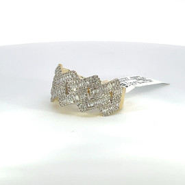 Miami Cuban Link Diamond Yellow Gold Ring w/ Round & Baguette Diamonds - SR 15473