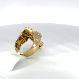 Men's Cross VS Diamond Ring 14k Yellow Gold w/ Baguette & Round Diamonds - GCLA Mens Ring 0023