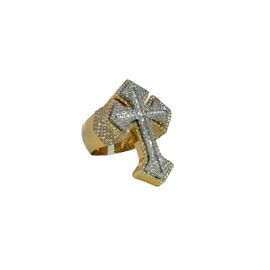 Men's Cross VS Diamond Ring 14k Yellow Gold w/ Baguette & Round Diamonds - GCLA Mens Ring 0023