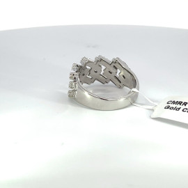 Cuban Link Diamond Ring White Gold with Round Diamonds - CMRR 4022A White Gold