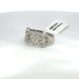 Cuban Link Diamond Ring White Gold with Round Diamonds - CMRR 4022A White Gold