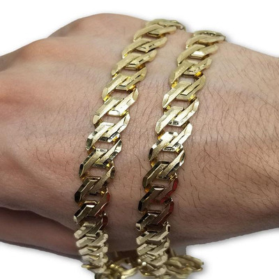 8.6MM 10k Yellow Handmade Gourmette Gold Chain MGC-055 8.6MM 10k Yellow Handmade Gourmette Gold Chain MGC-055