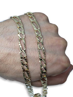 7MM 10k Yellow Diamond Cut Handmade Gourmette Gold Chain GC-MAB-003 7MM 10k Yellow Diamond Cut Handmade Gourmette Gold Chain GC-MAB-003