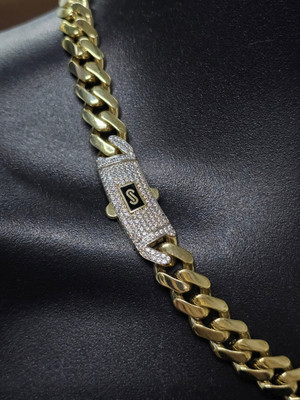 10k 11mm Monaco chain Yellow Gold CZS Lock 10k 11mm Monaco chain Yellow Gold CZS Lock