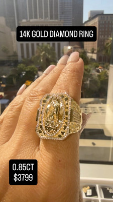 14K GOLD VIRGIN MARY DIAMOND RING. 14K GOLD VIRGIN MARY DIAMOND RING.
