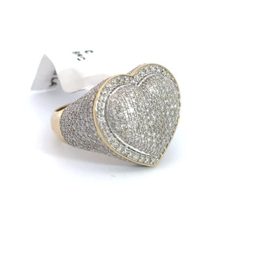 Men's Heart Diamond Ring Yellow Gold w/ Round Diamonds - GCLA Mens Rings 0046
