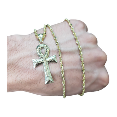 Rope Chain Laser Cut 10K + 10K Ankh Gold Pendant LA513 Rope Chain Laser Cut 10K + 10K Ankh Gold Pendant LA513