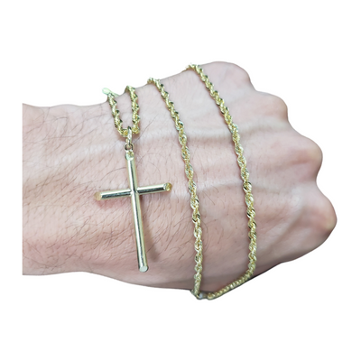 Rope Chain Laser Cut 10K + Simplicity Cross in Yellow Gold LA515 Rope Chain Laser Cut 10K + Simplicity Cross in Yellow Gold LA515