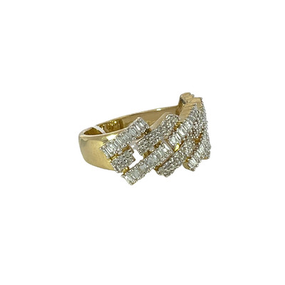 Cuban Link Diamond Ring 14k Gold w/ Baguette & Round Diamonds - GCLA Mens Ring 0016-1 Cuban Link Diamond Ring 14k Gold w/ Baguette & Round Diamonds - GCLA Mens Ring 0016-1