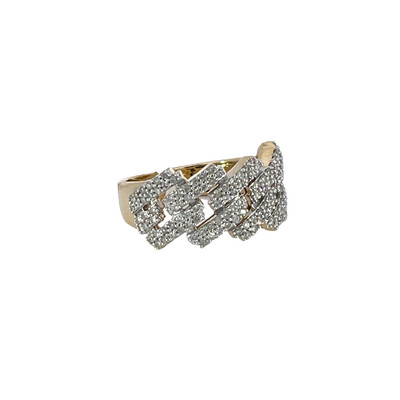 Cuban Link Diamond Ring 14k Yellow Gold with Round Diamonds - GCLA Mens Ring 0020-6 Cuban Link Diamond Ring 14k Yellow Gold with Round Diamonds - GCLA Mens Ring 0020-6