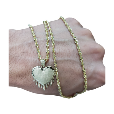 10K Rope Chain Laser Cut + Dripping Heart in 10 karat LA504 10K Rope Chain Laser Cut + Dripping Heart in 10 karat LA504