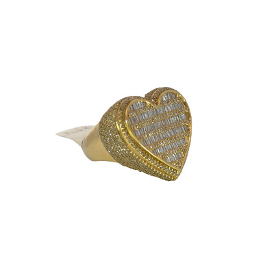 Men's Heart Diamond Ring 14k Gold w/ Baguette and Circle Diamonds - GCLA Mens Ring 0025-6 Men's Heart Diamond Ring 14k Gold w/ Baguette and Circle Diamonds - GCLA Mens Ring 0025-6