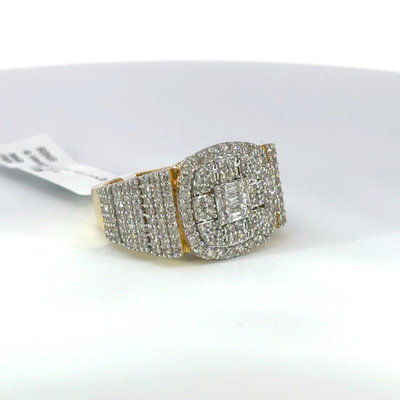 Men's Diamond Ring Yellow Gold w/ Baguette and Round Diamonds - GCLA Mens Rings 0035-6 Men's Diamond Ring Yellow Gold w/ Baguette and Round Diamonds - GCLA Mens Rings 0035-6