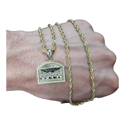 Rope Chain Laser cut 10k + Last Supper Gold Pendant 10 karat LA508 Rope Chain Laser cut 10k + Last Supper Gold Pendant 10 karat LA508