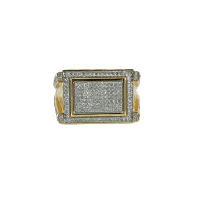 Men's Rectangle Diamond Ring Yellow Gold w/ Round Diamonds - GCLA Mens Rings 0040