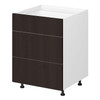 Kitchen Base Cabinet 3 Drawer 600mm Flat Pack - Dark Woodgrain