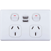 Electrical Double Power Points & USB - Horizontal 10A - Horizontal