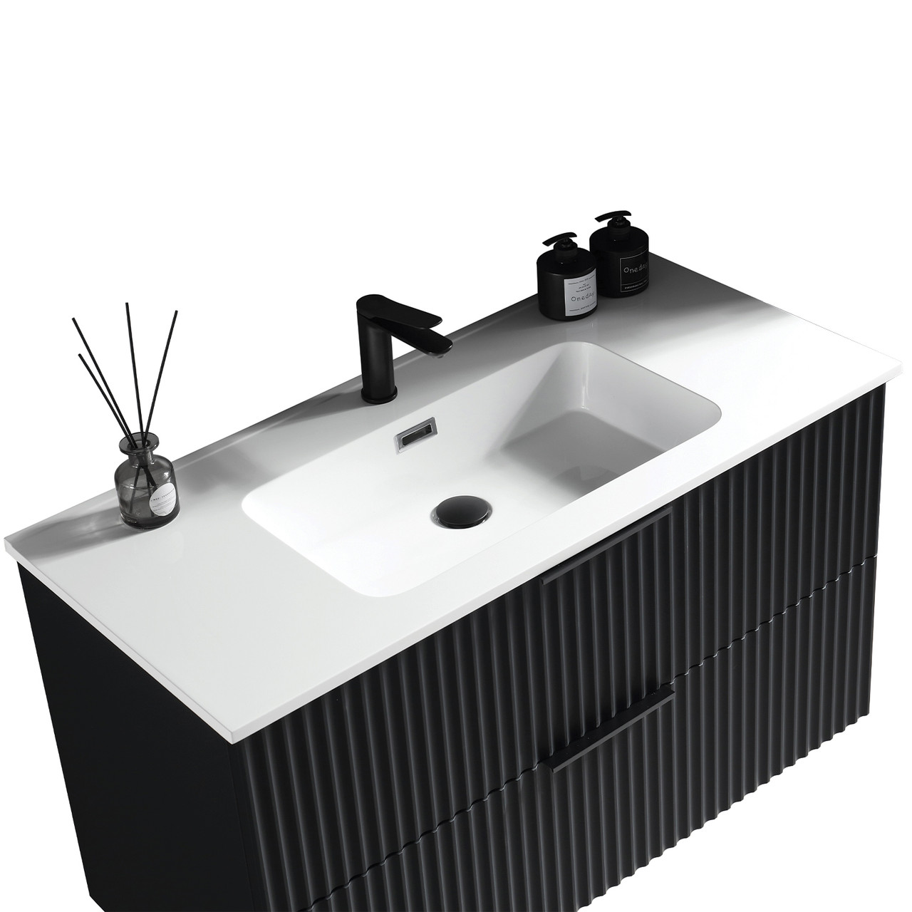 Soho Wall Vanity Fluted with Arc Top 600mm - Matte Black - Trade Depot