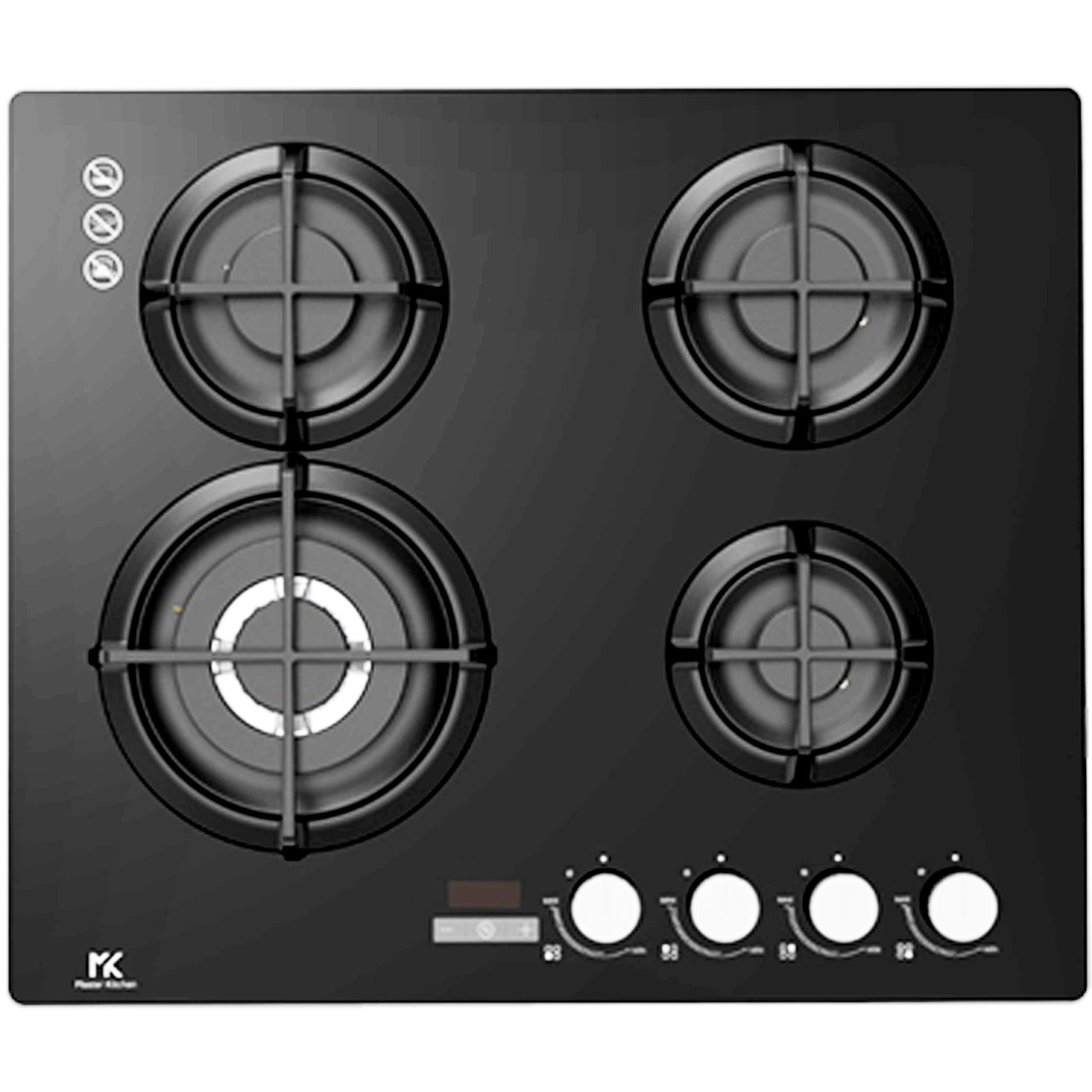 Master Kitchen Gas Cooktop Black Glass with Timer 60cm Trade Depot
