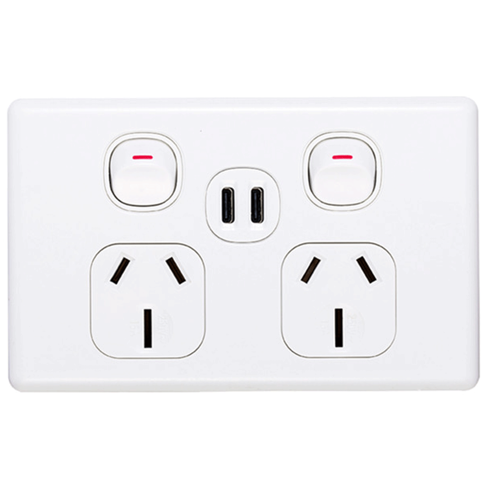 Classic Double Powerpoint with 2 x USB TypeC 10A Horizontal Trade