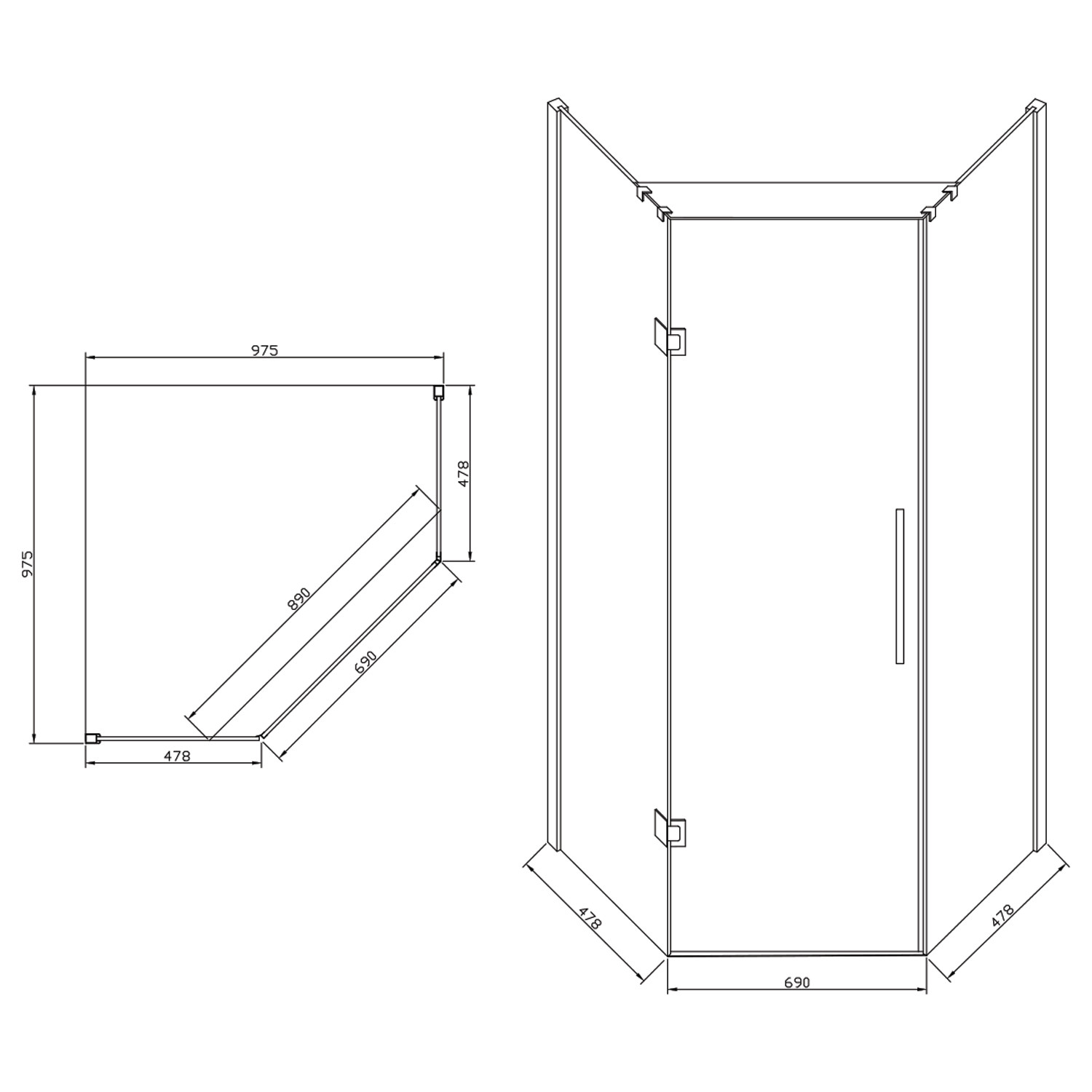 Vogue Delta Corner Angle Shower Door Kit 1000mm 10mm Trade Depot