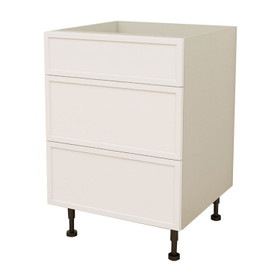 Kitchen Base Cabinet 3 Drawer 450mm Flat Pack - Shaker White Lacquer