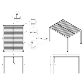 Louvre Roof Pergola 3m x 4m Aluminium Freestanding - Timber Grain & Dark Grey