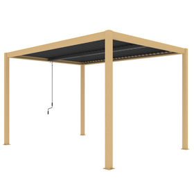 Louvre Roof Pergola 3m x 4m Aluminium Freestanding - Timber Grain & Dark Grey