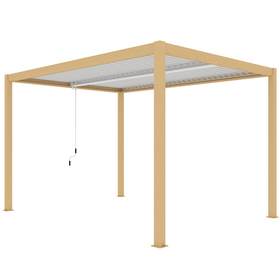 Louvre Roof Pergola 3m x 4m Aluminium Freestanding - Timber Grain & White Louvre Roof Pergola 3m x 4m Aluminium Freestanding - Timber Grain & White