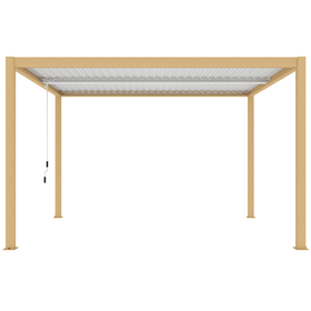 Louvre Roof Pergola 3m x 4m Aluminium Freestanding - Timber Grain & White Louvre Roof Pergola 3m x 4m Aluminium Freestanding - Timber Grain & White