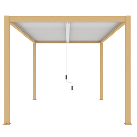 Louvre Roof Pergola 3m x 4m Aluminium Freestanding - Timber Grain & White Louvre Roof Pergola 3m x 4m Aluminium Freestanding - Timber Grain & White