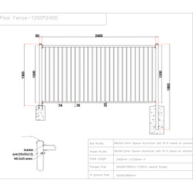 Aluminium Fence Panel 2.4 x 1.2m with Flange Post - Black