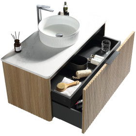 Dune Wall Vanity with Carlina Countertop and Vessel Basin 1000mm - Oak