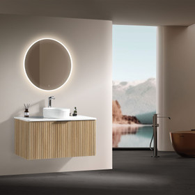 Dune Wall Vanity with Carlina Countertop and Vessel Basin 1000mm - Oak
