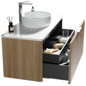 Dune Wall Vanity with Carlina Countertop and Vessel Basin 1000mm - Oak