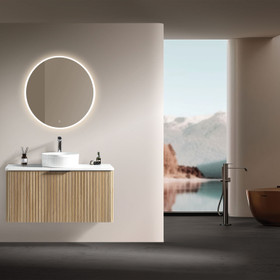 Dune Wall Vanity with Carlina Countertop and Vessel Basin 1000mm - Oak