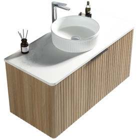 Dune Wall Vanity with Carlina Countertop and Vessel Basin 1000mm - Oak