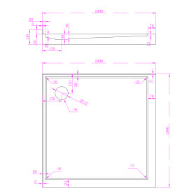 Semi-Framed 1000mm Chrome Shower with Corner Waste - Square