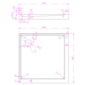 Semi-Framed 900mm Chrome Shower with Corner Waste - Square