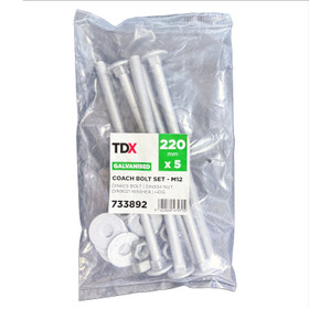 Coach Bolt Set M12 x 220mm Galvanised - Pack of 5