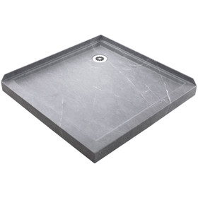 1000mm Square Shower Tray Corner Waste - Grey Marble Look
