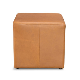Square Tan Leather Ottoman