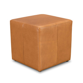 Square Tan Leather Ottoman