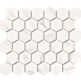 Porcelain Mosaic Tiles Hexagone 325 x 282mm - 51mm x 59mm 36 (6x6) White with Grey Vein