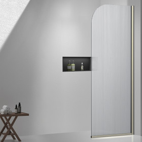 Fluted Curved Shower Screen 800 x 2000mm Brushed Brass - RHS