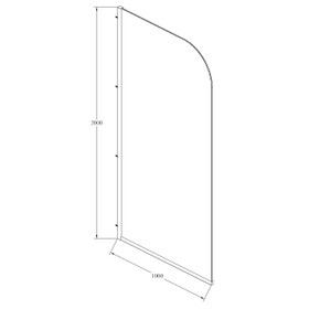 Fluted Curved Shower Screen 1000 x 2000mm Chrome - LHS