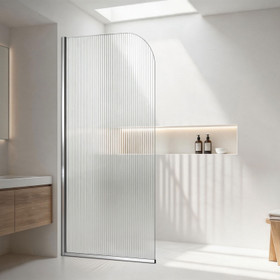 Fluted Curved Shower Screen 1000 x 2000mm Chrome - LHS